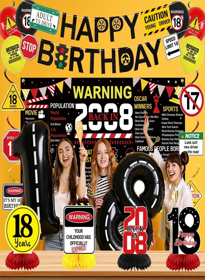 Roetyce Caution Themed Back in 2008 18th Birthday Banner Decorations - Image 3