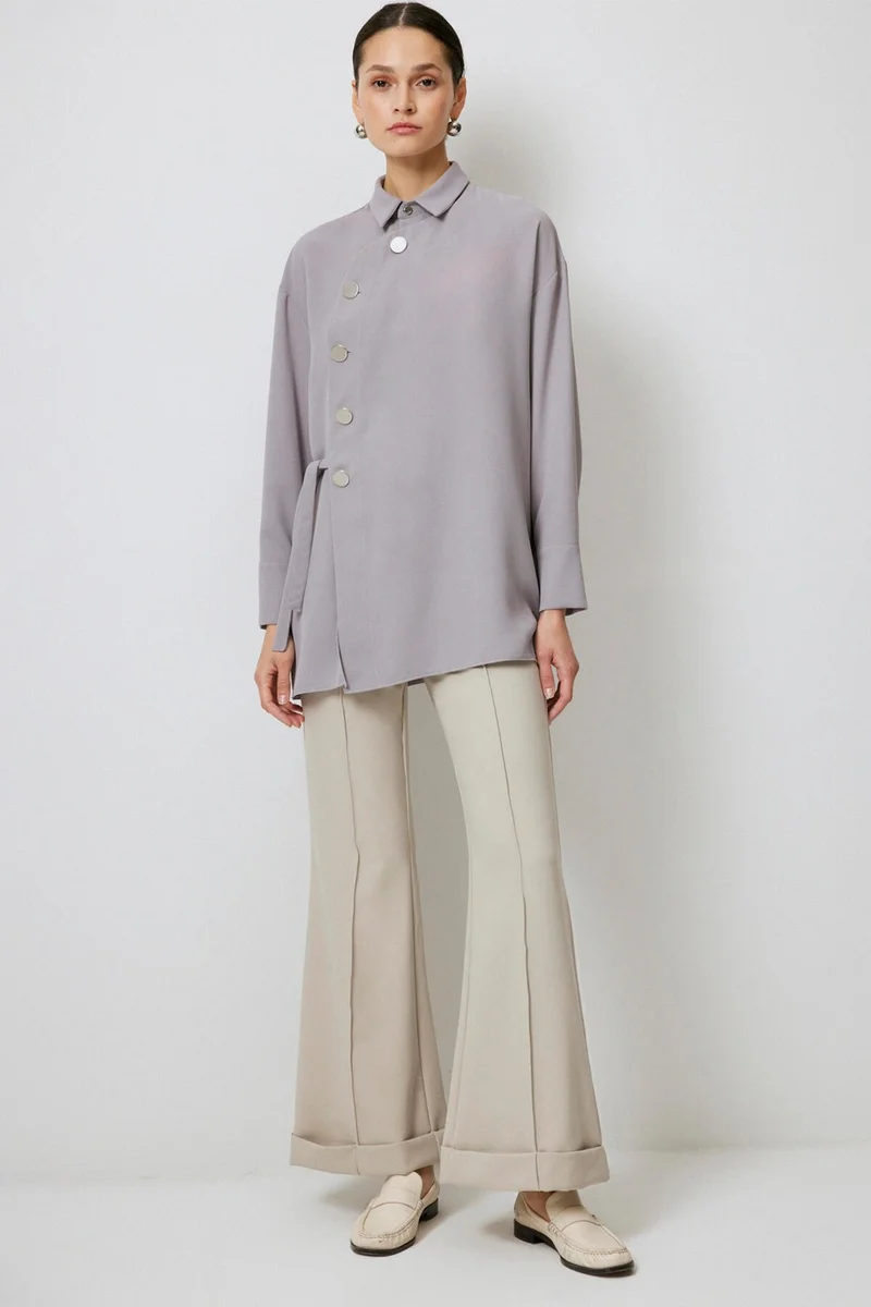توتشي Asymmetric Cut Crepe Shirt