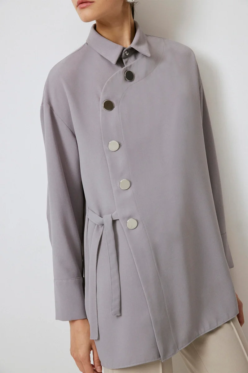 توتشي Asymmetric Cut Crepe Shirt