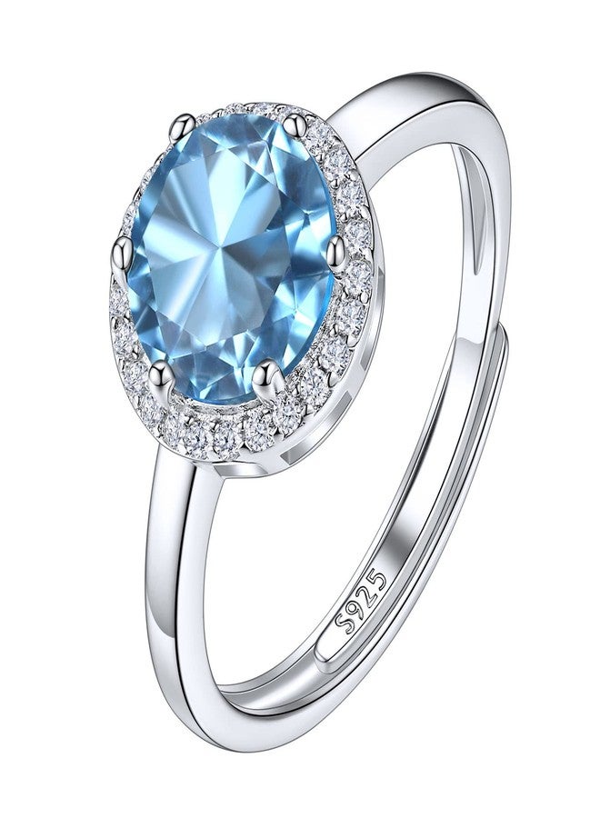 Suplight March Birthstone Ring Aquamarine Stacking Sterling Silver Rings Engagement Promise Ring for Her - Image 1