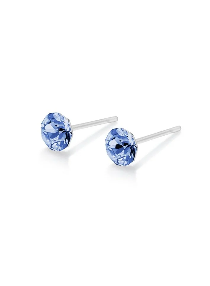 Seona Seona Clara 4mm Crystal Stud Earrings – Hypoallergenic, Tarnish-Free Stainless Steel Jewelry for Women, Comfortable Lightweight Stud Earrings for Everyday Wear - Light Sapphire