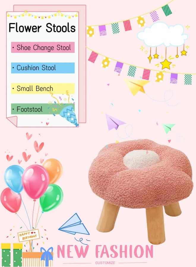 Generic Flower Stool Under Desk Step Stool Foot Rest Pouf Multifunctional Shoes Changing Cute Sofa Stool Small Foot Stool for Porch Living Room Bedside Apartment Pink  - Image 1