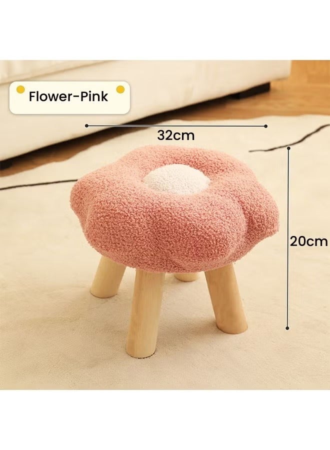 Generic Flower Stool Under Desk Step Stool Foot Rest Pouf Multifunctional Shoes Changing Cute Sofa Stool Small Foot Stool for Porch Living Room Bedside Apartment Pink  - Image 2