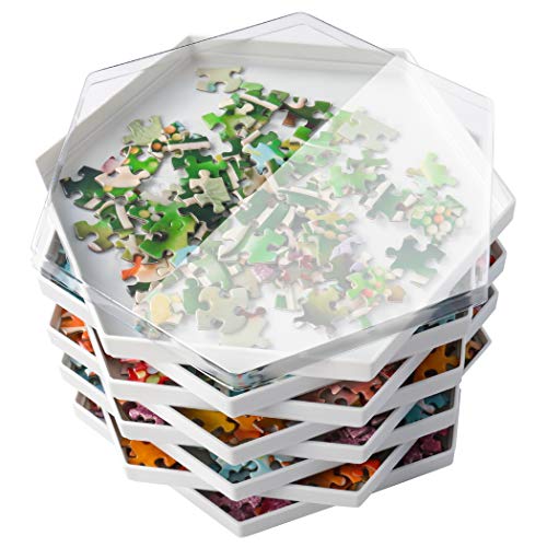 Becko US Stackable Puzzle Sorting Trays Jigsaw Puzzle Sorters with Lid Puzzle Accessory for Puzzles Up to 1500 Pieces 8 Hexagonal Trays White - Image 1