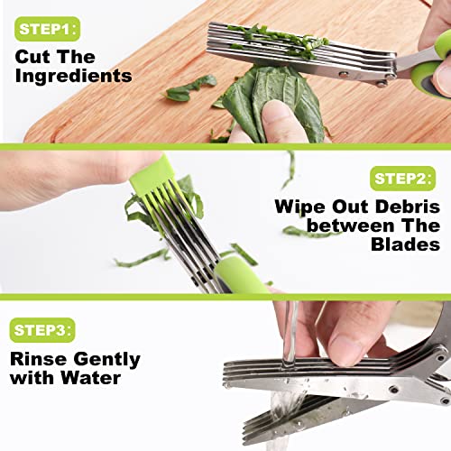 LUVCOSY Herb Scissors, Premium Stainless Steel 5 Blade Kitchen Salad Scissors Dishwasher Safe, Sharp and Convenient 5 Blade with Safety Cover, Herb Stripping Tool and Cleaning Comb - Image 2