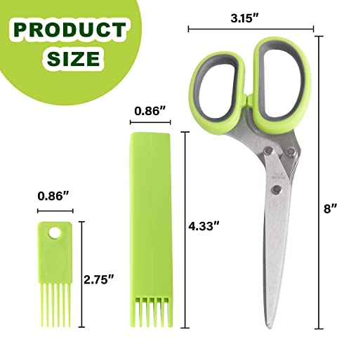 LUVCOSY Herb Scissors, Premium Stainless Steel 5 Blade Kitchen Salad Scissors Dishwasher Safe, Sharp and Convenient 5 Blade with Safety Cover, Herb Stripping Tool and Cleaning Comb - Image 5