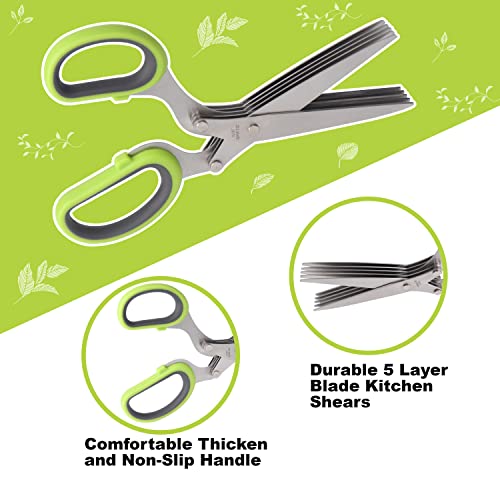 LUVCOSY Herb Scissors, Premium Stainless Steel 5 Blade Kitchen Salad Scissors Dishwasher Safe, Sharp and Convenient 5 Blade with Safety Cover, Herb Stripping Tool and Cleaning Comb - Image 3