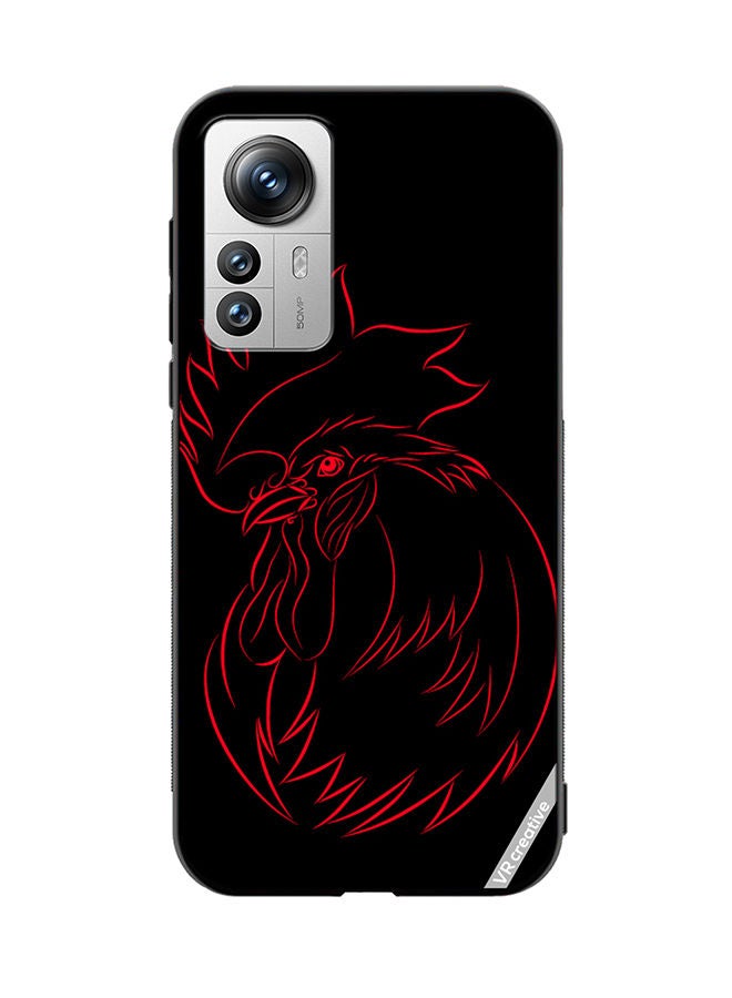 VR CREATIVE Protective Case Cover For Xiaomi 12 Pro Cooster Red Sketch On A Black Design Multicolour - Image 1