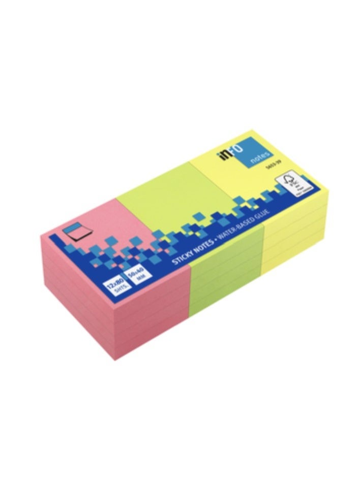 infonotes -  STICKY NOTES, 50 x 40 mm, 3 Colors TOGETHER, "Brilliant " color, 80 sheets