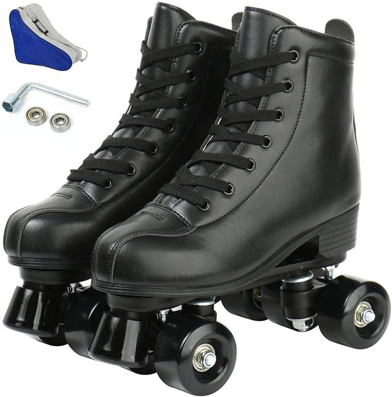 Jessie Leather Roller Skates Womens 9 Mens 75 Black Wheel Quad Skate Wheels ABEC7 Bearings LaceUp Unisex Adult
