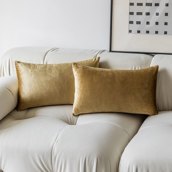 GOLD THROW PILLOW COVERS SUPER SOFT VELVET PILLOWS LUMBAR MODERN RECTANGLE DECORATIVE BED PILLOW COVER FOR COUCH PATIO SET OF 2 12X20 INCHES GOLD