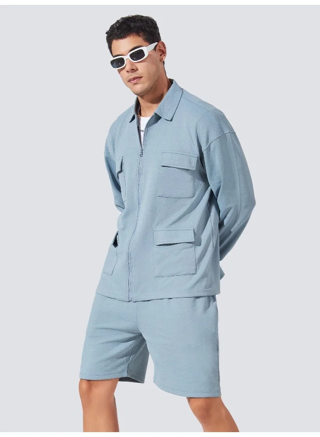 Maniac  Maniac Mens Collared Neck Fullsleeve Light Grey 4Pockets and shorts Polyester Fleece Co-ords for Men | Best Price UAE