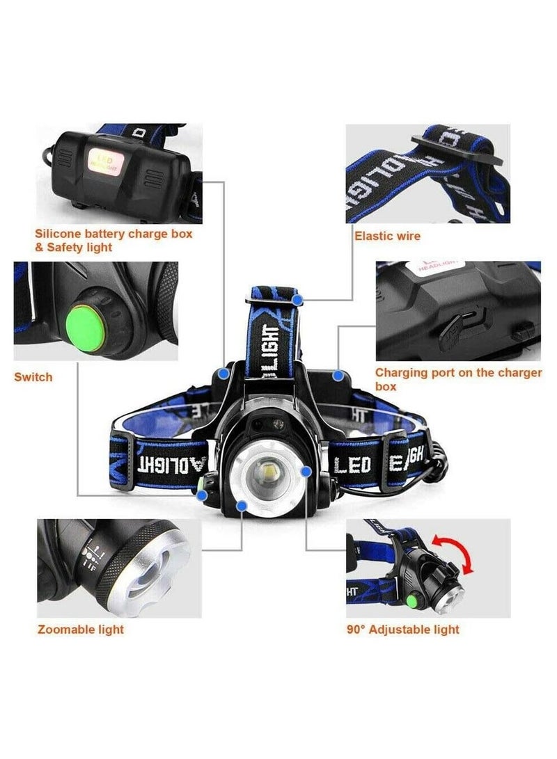 سوبر مشرق المصابيح الأمامية ، الناقل التسلسلي العام القابلة لإعادة الشحن أدى المصابيح الأمامية ، IPX4 التكبير للماء المصابيح الأمامية ( 3 طرق ) و قابل للتعديل عقال ، مناسبة للتخييم ، المشي لمسافات طويلة ، في الهواء الطلق ، والصيد ، تشغيل - Image 3