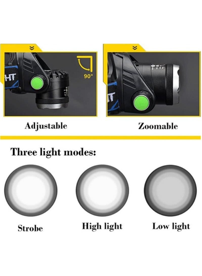 سوبر مشرق المصابيح الأمامية ، الناقل التسلسلي العام القابلة لإعادة الشحن أدى المصابيح الأمامية ، IPX4 التكبير للماء المصابيح الأمامية ( 3 طرق ) و قابل للتعديل عقال ، مناسبة للتخييم ، المشي لمسافات طويلة ، في الهواء الطلق ، والصيد ، تشغيل - Image 5