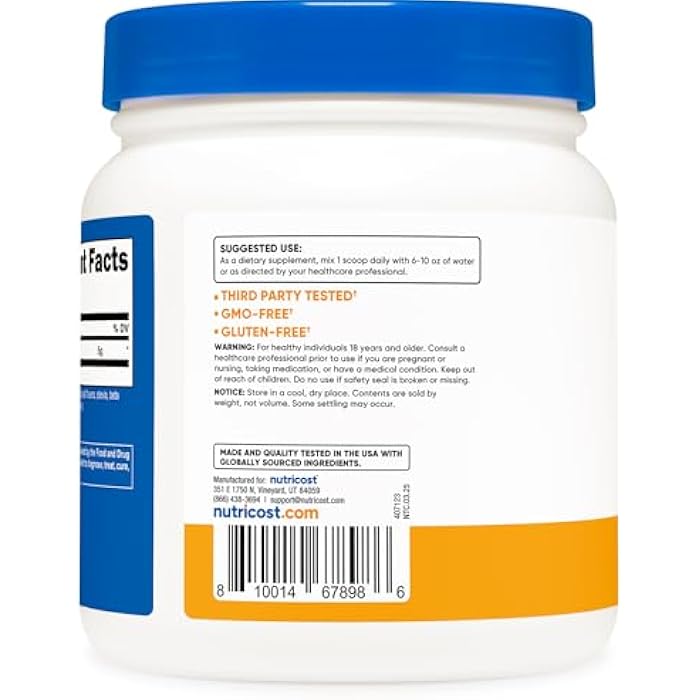 Nutricost L-Glutamine Powder Sweetened with Stevia (500 Grams, Peach Mango) - Supplement for Gut Support, 5 Grams of L-Glutamine Per Serving - Gluten Free, Non-GMO - Image 4