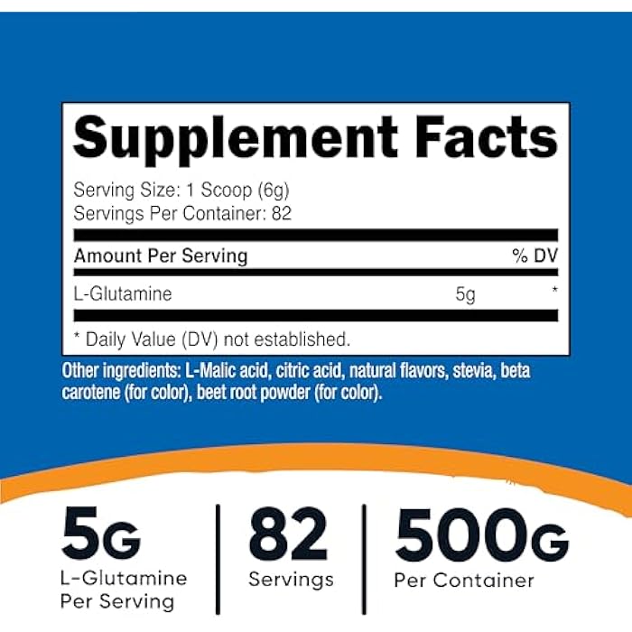 Nutricost L-Glutamine Powder Sweetened with Stevia (500 Grams, Peach Mango) - Supplement for Gut Support, 5 Grams of L-Glutamine Per Serving - Gluten Free, Non-GMO - Image 2