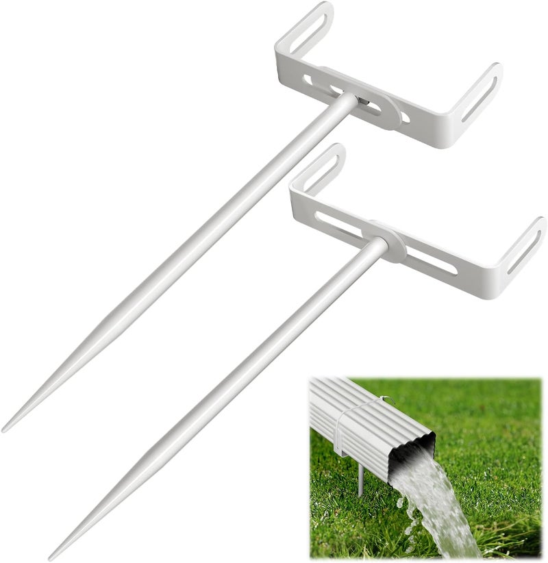 SlogPith Downspout Bracket,Heavy Duty Size-Adjustable Storm-Proof Downpipe Bracket with Rust-Resistant Coating-Solid Iron Construction,Stable Support,Easy Install,for Lawn,Yard & Industrial Use (2 Pack White) - Image 1