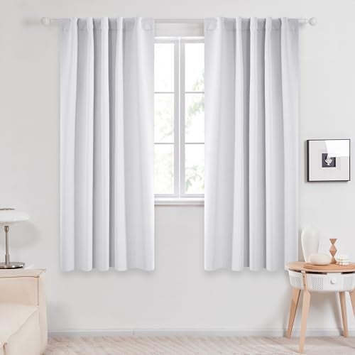 Deconovo Blackout Curtain Panels for Kids Bedroom Room Darkening Back Tab and Rod Pocket Curtains 42Wx72L Inch Greyish White 2 Panels - Image 1