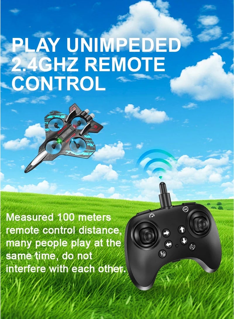 توشونكس طائرة مقاتلة بجهاز تحكم عن بعد للأطفال – طائرة RC تشبه الدرون أو الهليكوبتر مع حركات بهلوانية بزاوية 360 درجة، نموذج طيران ممتع، لعبة طائرة رباعية المراوح، مزودة بميزة التحليق التلقائي، وهيكل متين من فوم EPP، ونظام توازن بستة محاور، وأضواء LED، ومدى تحكم يصل إلى 100 متر، وبطارية قابلة لإعادة الشحن – سهلة الطيران للمبتدئين والأطفال. - Image 4