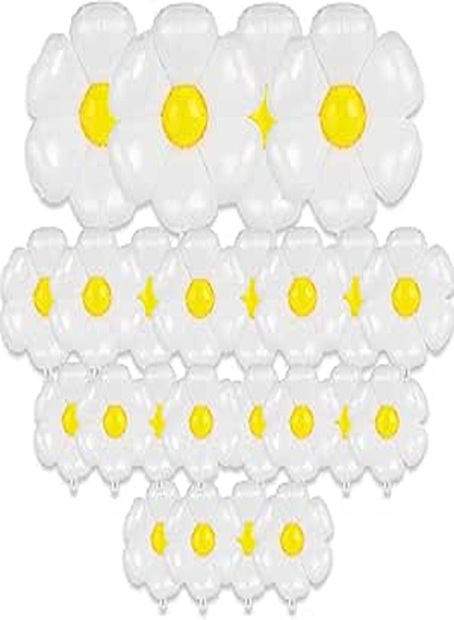 Daisy Balloons, 24 Pcs Huge Daisy Flower Foil Mylar Balloons, White Daisy Flower Balloons for Daisy Theme Party Decorations Girls Birthday Party Wedding Baby Shower Decor flower-shaped (3 SIZE)