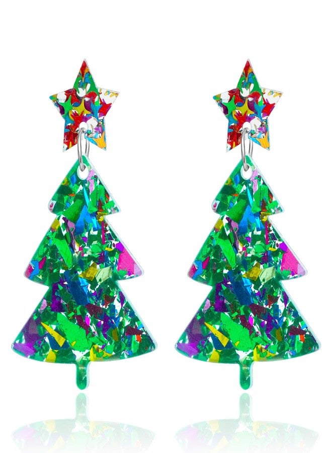 Nanafast Christmas Earrings for Women, Glitter Acrylic Christmas Tree Star Stud Earings, Party Holiday Festive Outfits, Cute Fashion Xmas Gifts for Her-green - Image 1