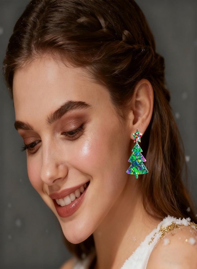 Nanafast Christmas Earrings for Women, Glitter Acrylic Christmas Tree Star Stud Earings, Party Holiday Festive Outfits, Cute Fashion Xmas Gifts for Her-green - Image 4