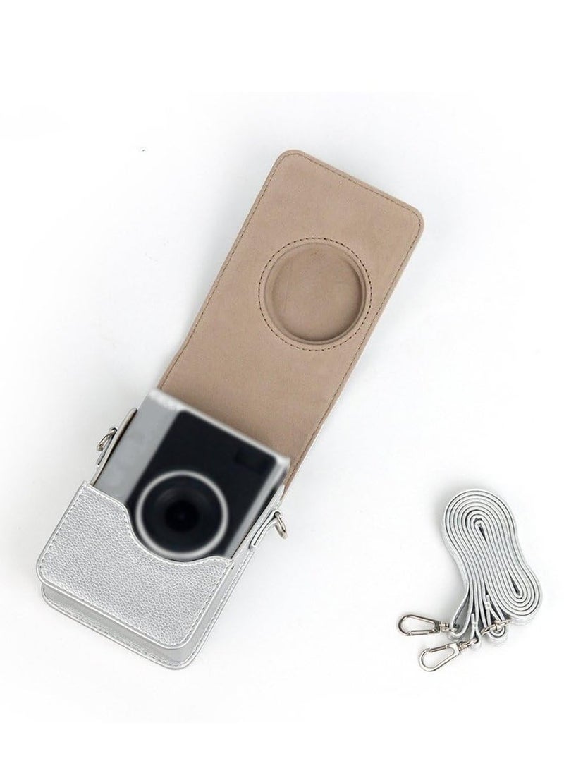 Generic Protective Case for Fujifilm Instax Mini EVO Instant Camera PU Leather Storage Bag with Adjustable Shoulder Strap(Silver)  - Image 2