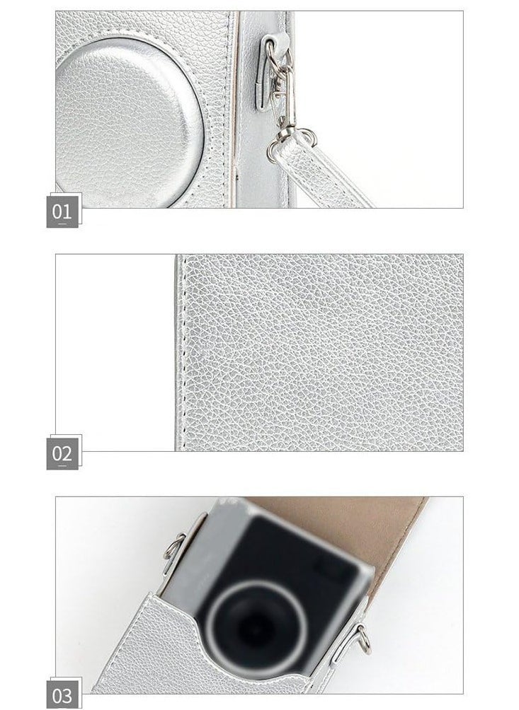 Generic Protective Case for Fujifilm Instax Mini EVO Instant Camera PU Leather Storage Bag with Adjustable Shoulder Strap(Silver)  - Image 3