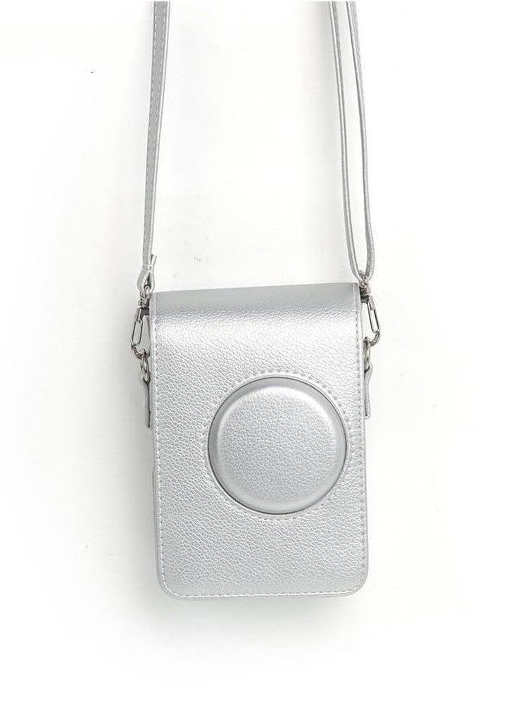 Generic Protective Case for Fujifilm Instax Mini EVO Instant Camera PU Leather Storage Bag with Adjustable Shoulder Strap(Silver)  - Image 5