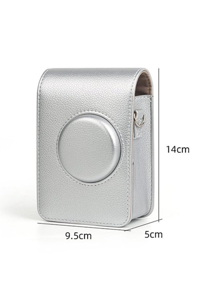 Generic Protective Case for Fujifilm Instax Mini EVO Instant Camera PU Leather Storage Bag with Adjustable Shoulder Strap(Silver)  - Image 4