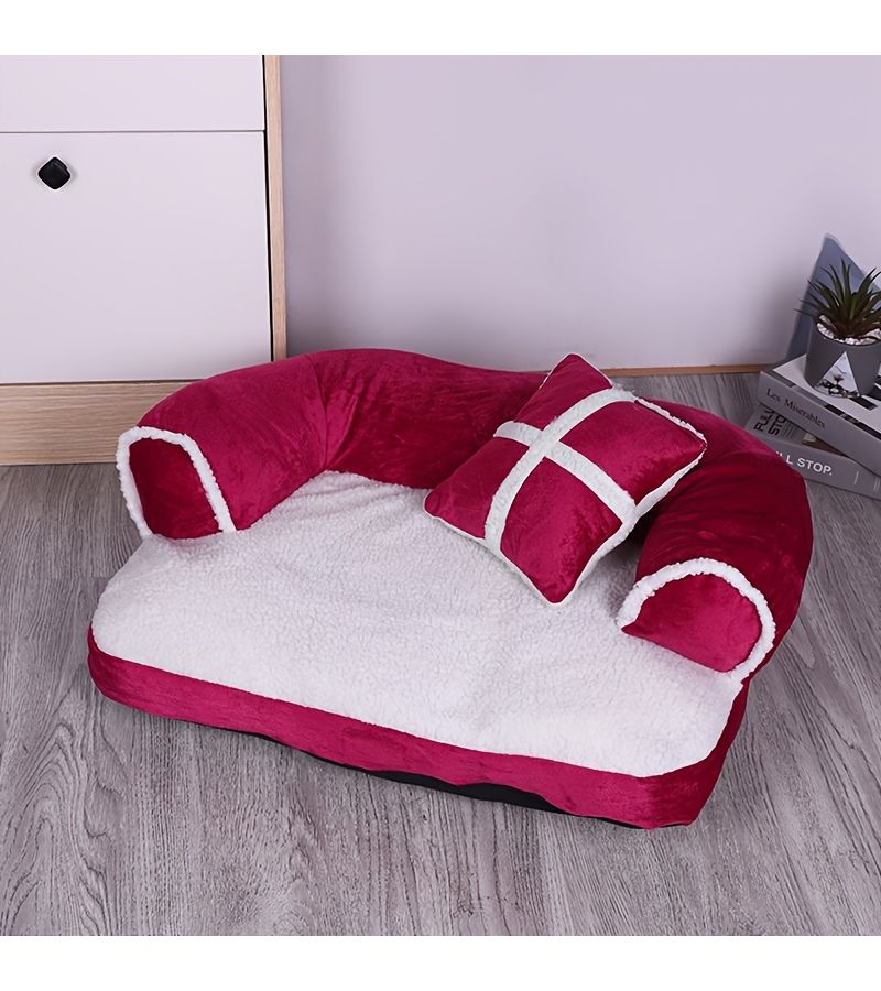 Washable Winter Pet Sofa Bed Burgundy 60x40 Inch Comfort Mat For Dogs Cats - Image 4