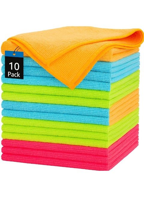 طقم مناشف تنظيف ميكروفايبر 10 قطع متعددة الأغراض (30 × 30 سم) فائقة الامتصاص وقابلة لإعادة الاستخدام - مناشف مطبخ