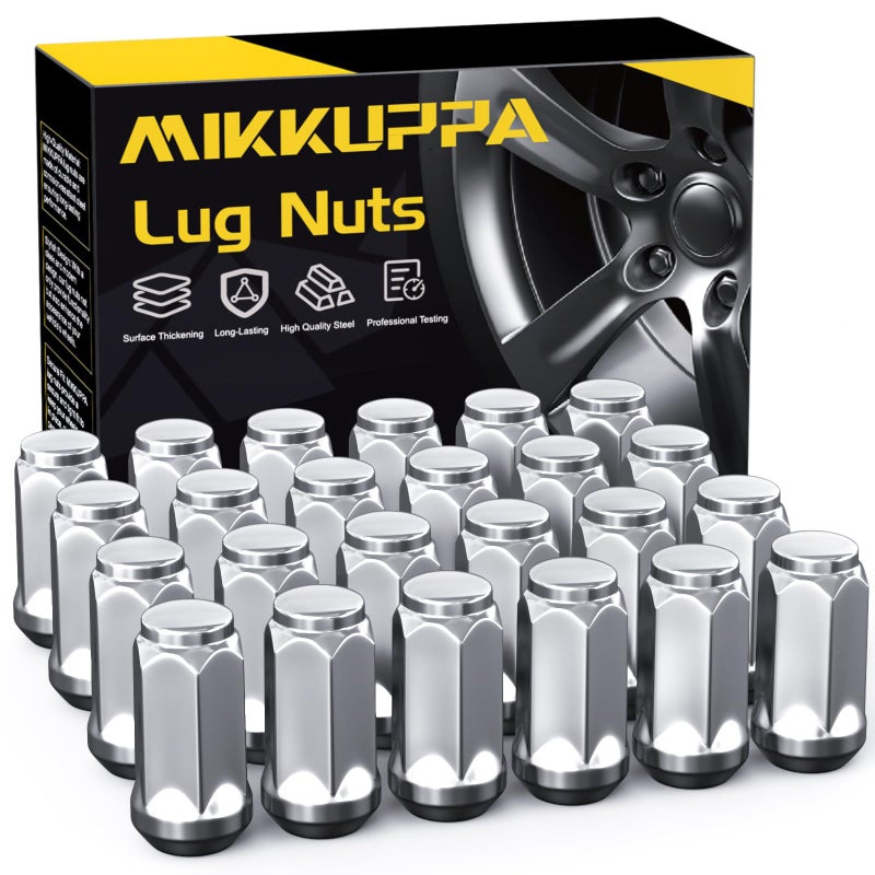 MIKKUPPA 24PCS M14x15 Skinny Lug Nuts 34 Hex 18 Tall 09 Wide Replacement for 19992022 Chevy Silverado 1500 20092022 Traverse 20072022 GMC Acadia Aftermarket Wheel Chrome Lug Nut