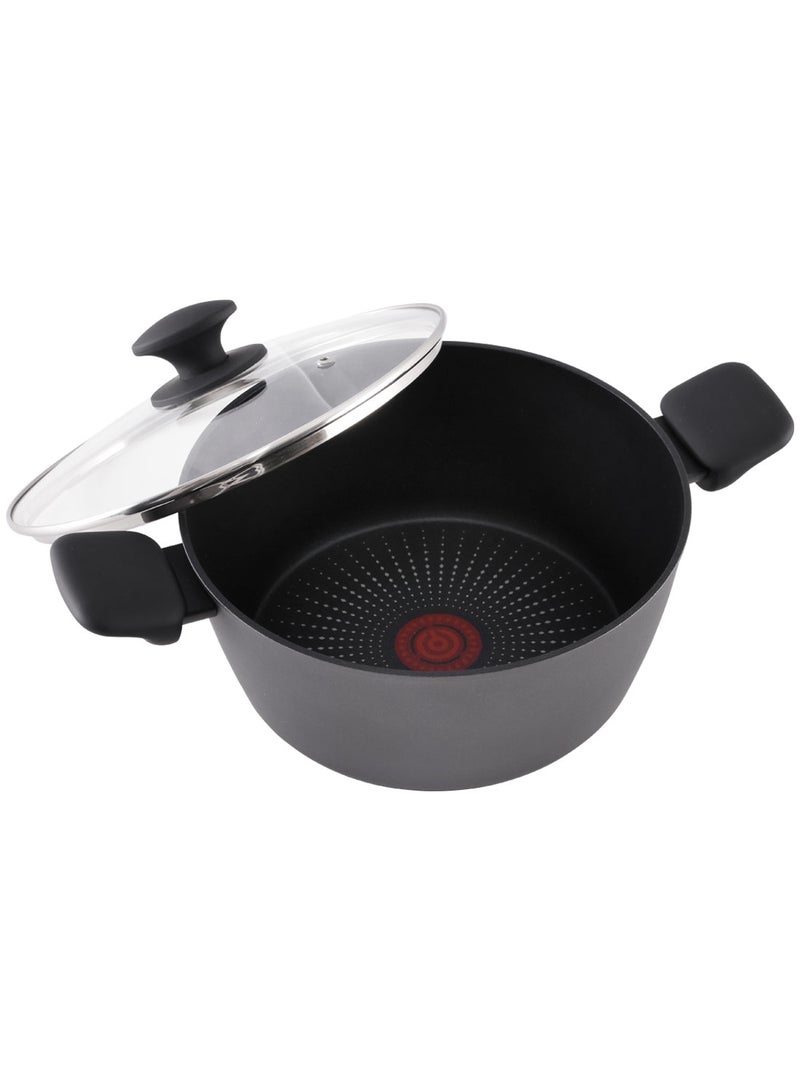 ايست من نون 24 cm Aluminium Non-Stick Casserole with Tempered Glass Lid, Ergonomic Plastic Handles, Dishwasher Safe, Suitable for Gas, Electric, and Ceramic Stoves, PTFE/PFOA-Free - Black - Image 5
