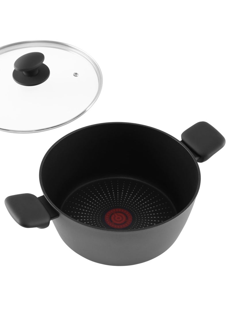 ايست من نون 24 cm Aluminium Non-Stick Casserole with Tempered Glass Lid, Ergonomic Plastic Handles, Dishwasher Safe, Suitable for Gas, Electric, and Ceramic Stoves, PTFE/PFOA-Free - Black - Image 1
