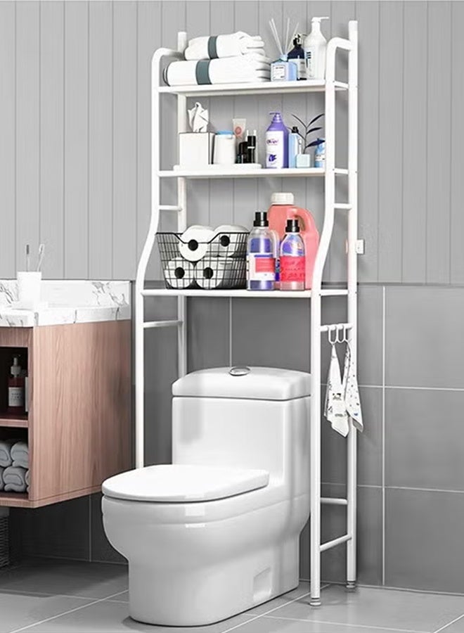 BLOOMING TIME Bathroom Tissue/Clutter Storage Rack, 3-Tier Over-The-Toilet Shelf With Hooks, Space-Saving, Bathroom Organizer, Requires Assembly - Image 1