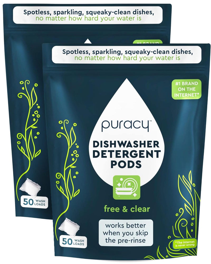 Puracy Dishwasher Pods, Natural Dishwasher Detergent, Free & Clear Dish tabs - Enzyme-Powered, Spot & Residue Free - TikTok Trend Items, Must Haves from TikTok Made Me Buy It (Free & Clear, 100 Count) - Image 1