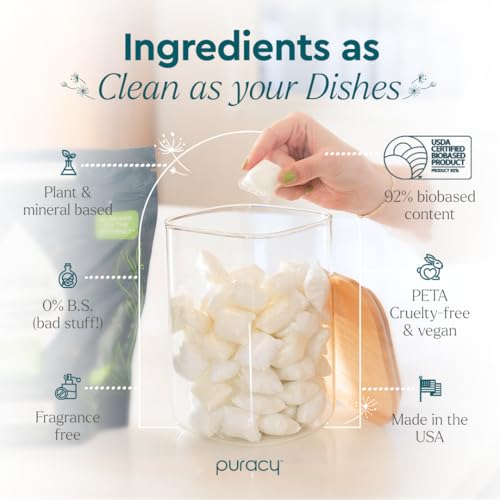 Puracy Dishwasher Pods, Natural Dishwasher Detergent, Free & Clear Dish tabs - Enzyme-Powered, Spot & Residue Free - TikTok Trend Items, Must Haves from TikTok Made Me Buy It (Free & Clear, 100 Count) - Image 4