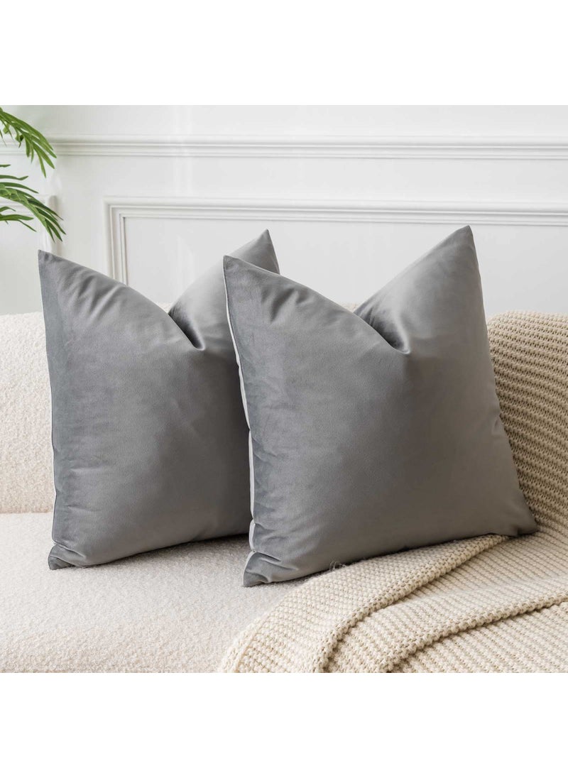 JUSPURBET JUSPURBET Grey Velvet Euro Sham Pillow Covers 26x26 inch Set of 2 Decorative Soft Throw Pillow Cases for Couch Bedroom Hypoallergenic with Hidden Zipper Fade Resistant 