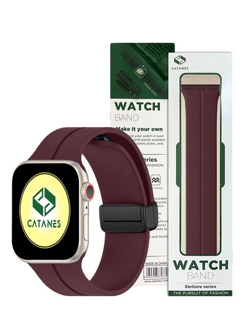 Apple Watch Band 42mm 44mm 45mm 49mm Magnetic Band D-buckle Silicone Sport Strap Replacement Wrist Band Maron