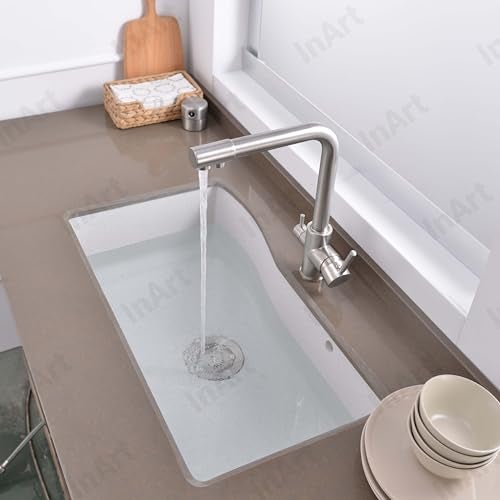 InArt Brass Kitchen Sink Faucet – 360° Swivel Spout, 3-Way Water Filter, Dual Lever, Deck Mounted, Stylish Brushed Chrome - Image 4