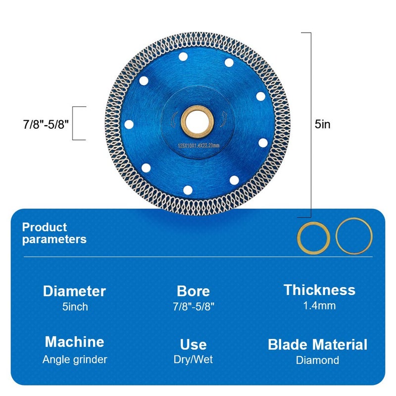 DAPRO 2Pcs/Lot 5" Super Thin Diamond Tile Blade Porcelain Saw Blade for Cutting Porcelain Tile Granite Marbles (5"-2pc/Box) - Image 3