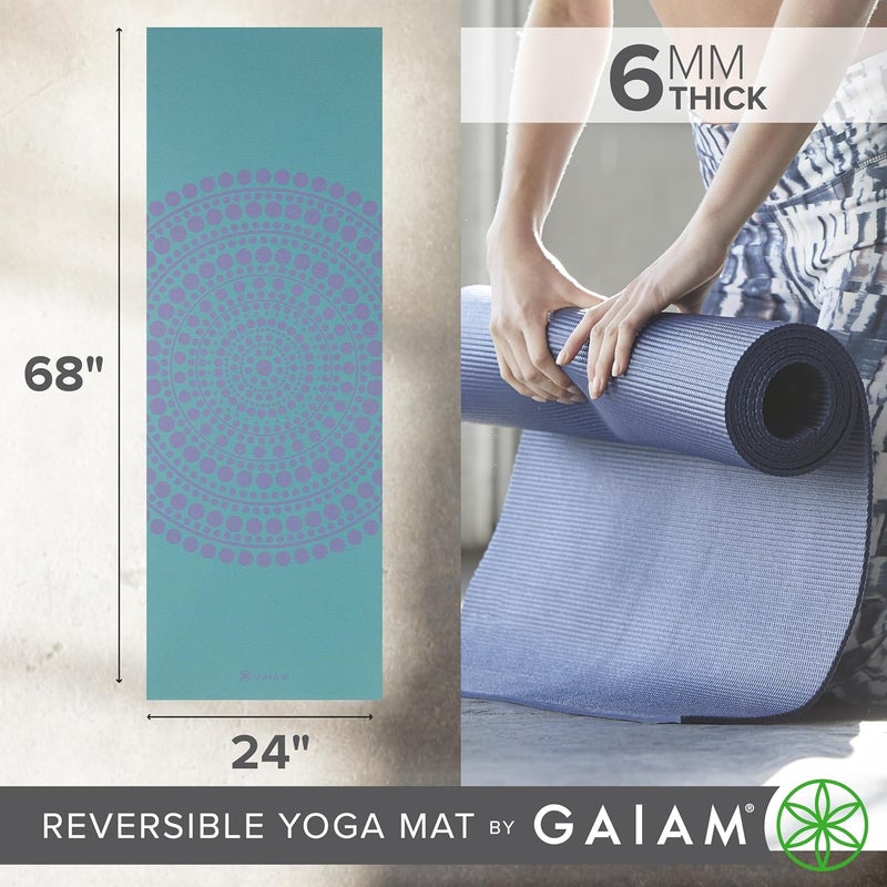 Gaiam Yoga Mat - Premium 6mm Print Reversible Extra Thick Non Slip Exercise & Fitness Mat for All Types of Yoga, Pilates & Floor Workouts (68" x 24" x 6mm Thick) - Image 3