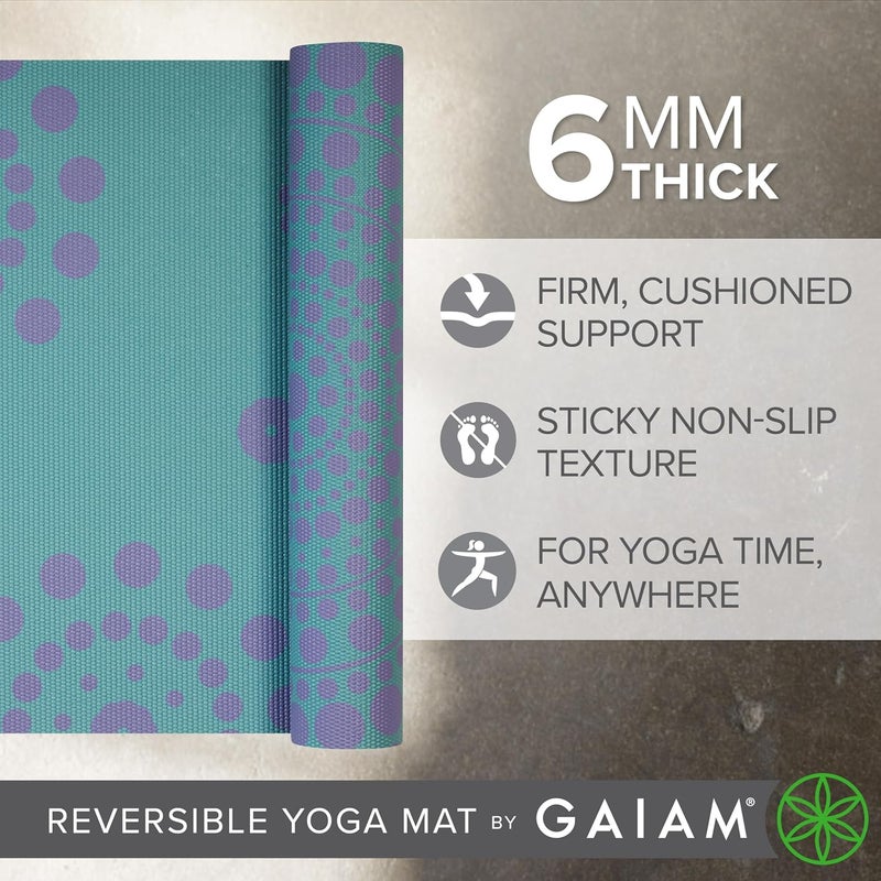 Gaiam Yoga Mat - Premium 6mm Print Reversible Extra Thick Non Slip Exercise & Fitness Mat for All Types of Yoga, Pilates & Floor Workouts (68" x 24" x 6mm Thick) - Image 2