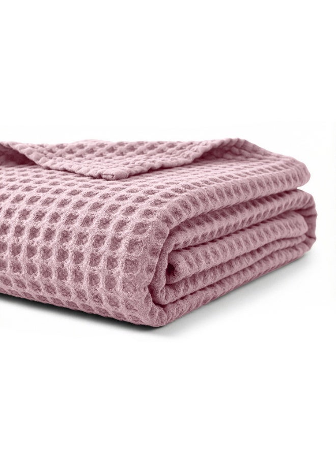 Relax Egyptian cotton Waffle throw blanket,ultra-soft & lightweight with an elegant woven design ,king size 255x225 cm ,Pink Color - Image 1