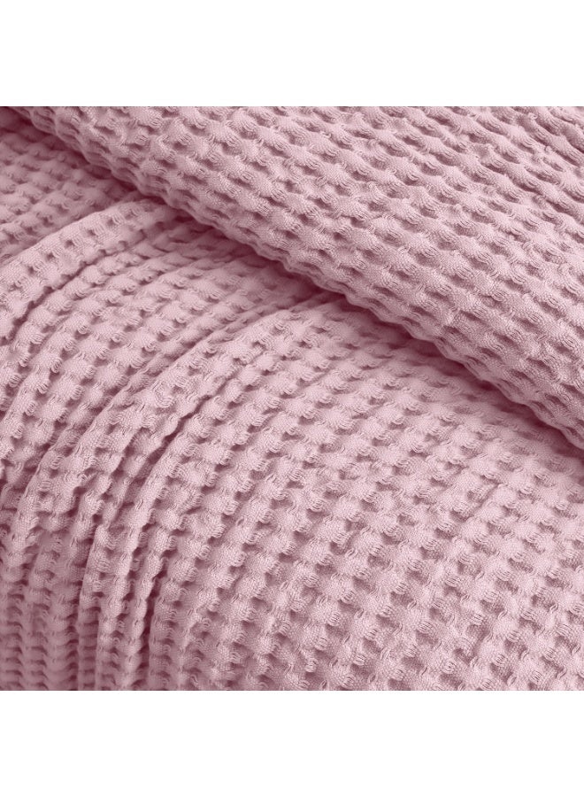Relax Egyptian cotton Waffle throw blanket,ultra-soft & lightweight with an elegant woven design ,king size 255x225 cm ,Pink Color - Image 2