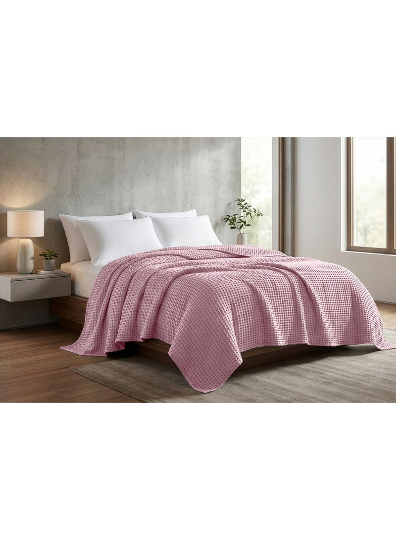 Relax Egyptian cotton Waffle throw blanket,ultra-soft & lightweight with an elegant woven design ,king size 255x225 cm ,Pink Color - Image 3