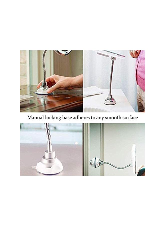 The Bros 360 Rotation Flexible Gooseneck 10x Magnifying LED Lighted Bathroom Makeup Shaving Mirror Adjustable Bendable Gooseneck- Silver - Image 3
