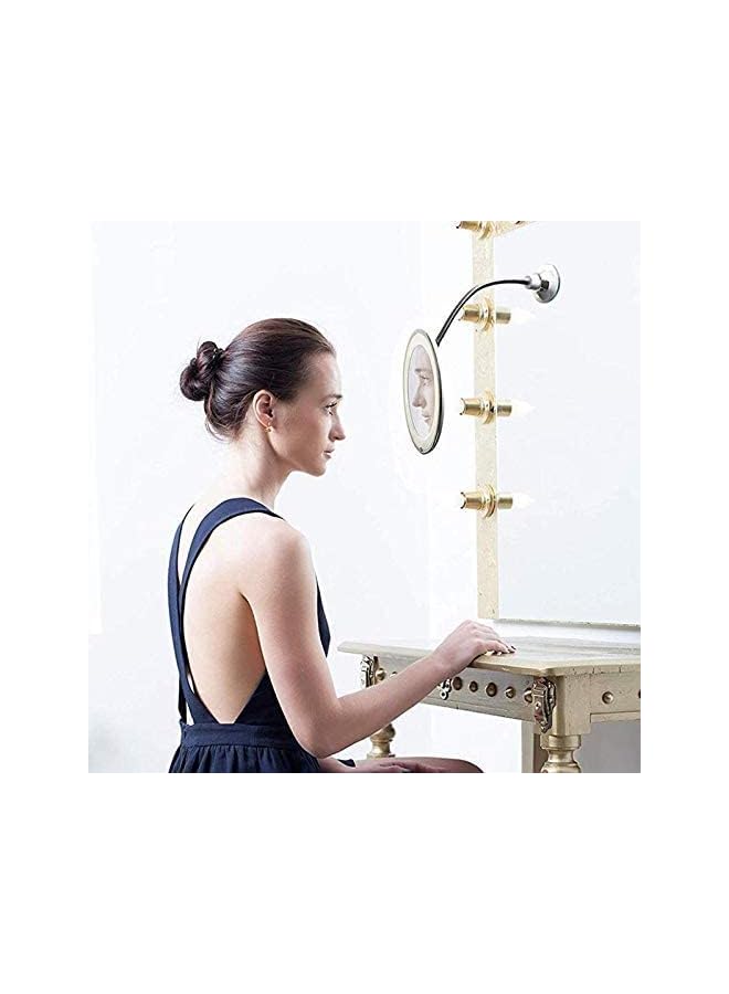 The Bros 360 Rotation Flexible Gooseneck 10x Magnifying LED Lighted Bathroom Makeup Shaving Mirror Adjustable Bendable Gooseneck- Silver - Image 4