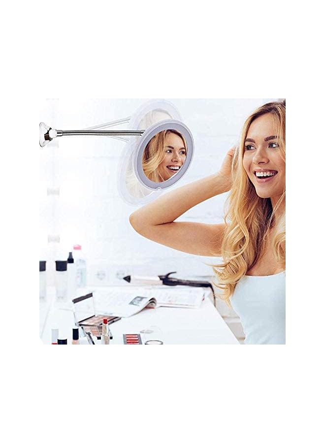 The Bros 360 Rotation Flexible Gooseneck 10x Magnifying LED Lighted Bathroom Makeup Shaving Mirror Adjustable Bendable Gooseneck- Silver - Image 5